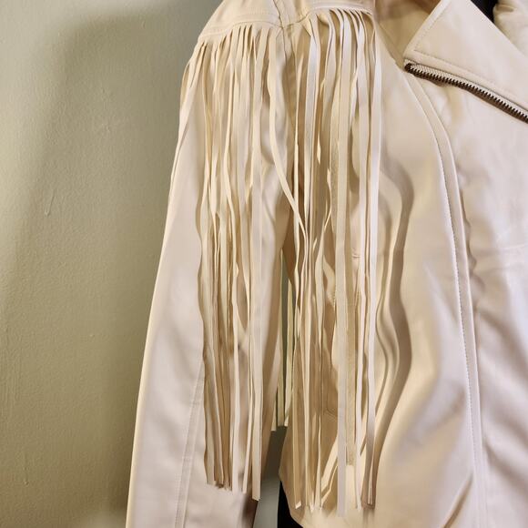 BLUE B White Moto Fringe Jacket, Size Large - Picture 8 of 15